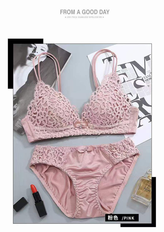 Double-Strap & Soft-Padded Floral Lace Bra and Panty Set